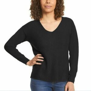 Ella Moss Ribbed V-Neck Black Sweater Size Small